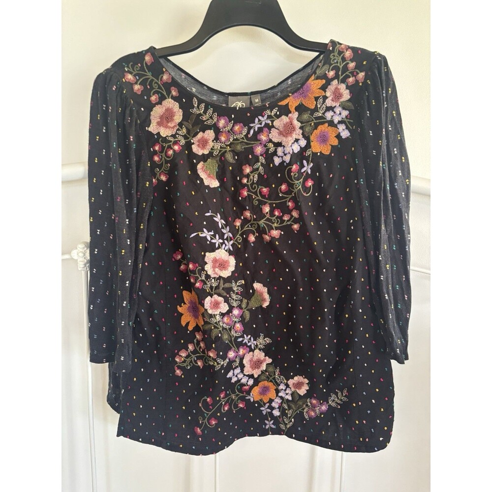 One September Anthro Top Boho Embroidered Cowboy Peasant Top Shirt Blouse Med